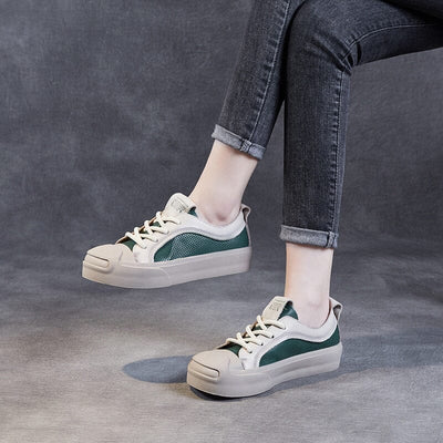 Spring Color Matching Leather Flat Casual Shoes Mar 2023 New Arrival 