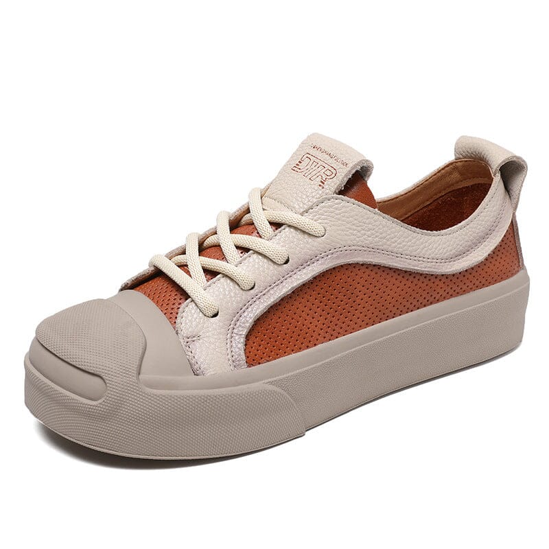Spring Color Matching Leather Flat Casual Shoes