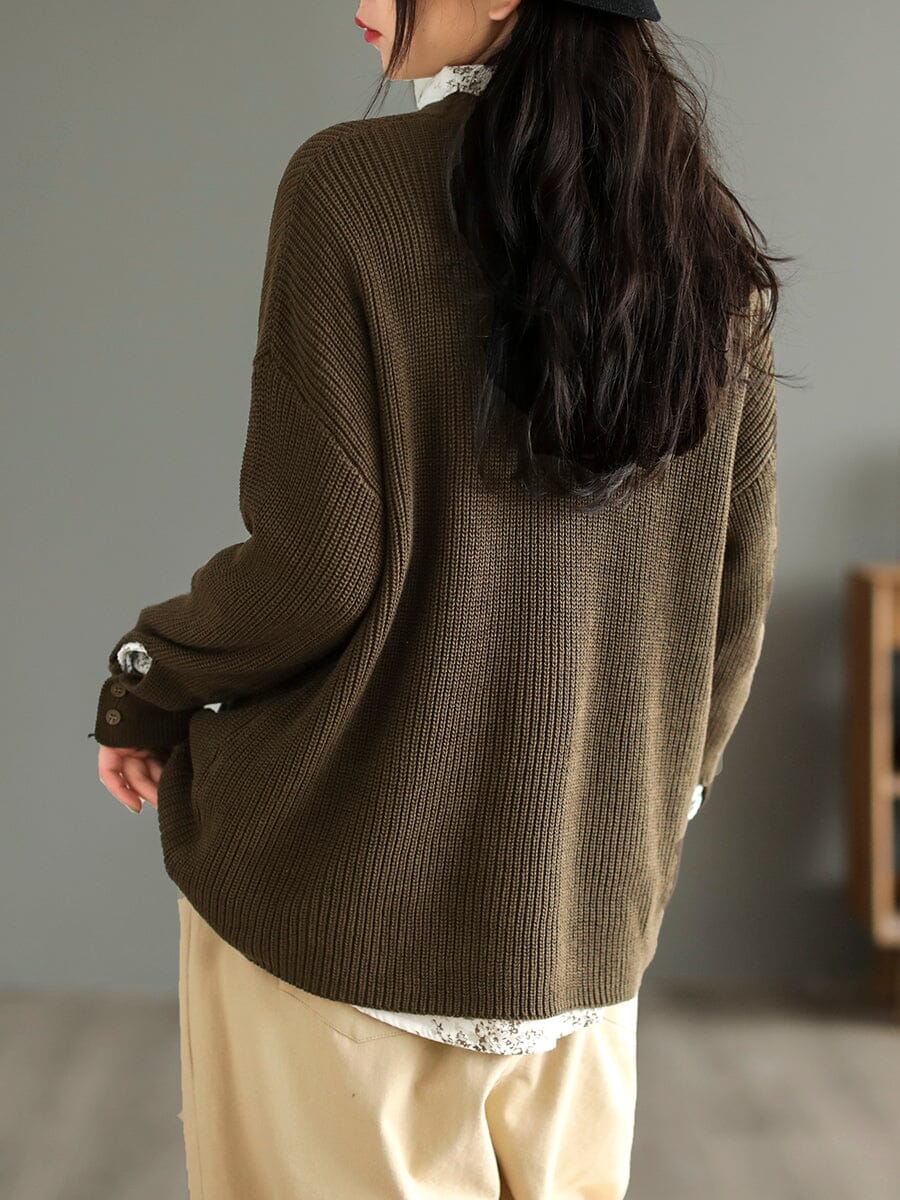 Spring Cotton Knitted Casual Solid V-Neck Cardigan Feb 2023 New Arrival 
