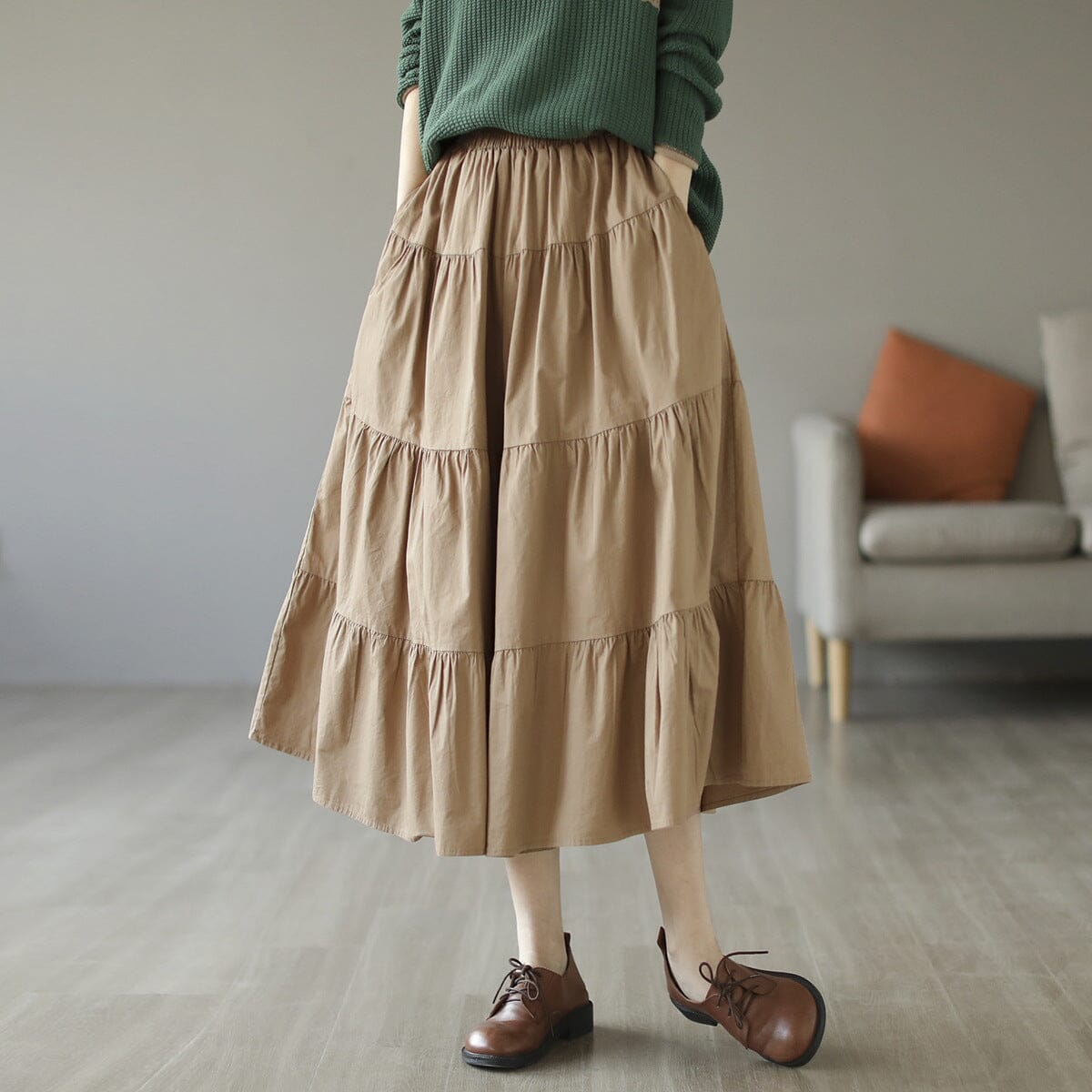 Spring Cotton Solid Patchwork Loose Skirt Feb 2023 New Arrival 