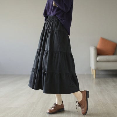 Spring Cotton Solid Patchwork Loose Skirt Feb 2023 New Arrival Black One Size 