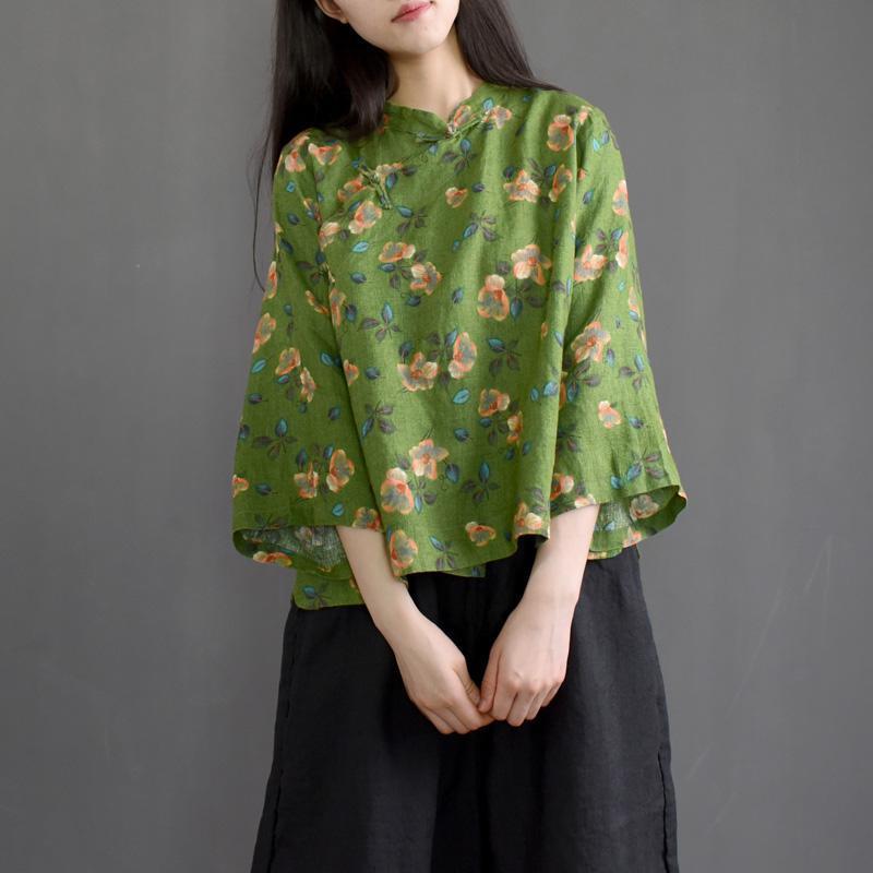 Spring Ethnic Retro Printed Linen Short Shirt 2019 May New 