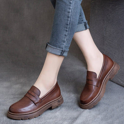 Spring Leather British Round Toe Loafers Shoes