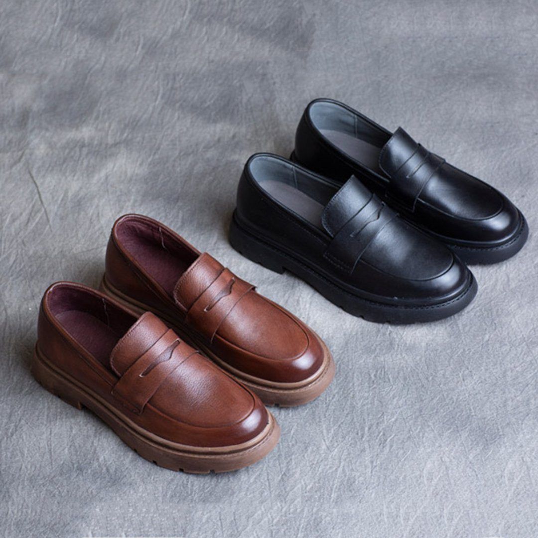 Spring Leather British Round Toe Loafers Shoes