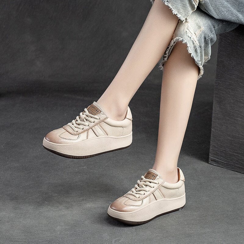 Spring Leather Patchwork Lace Up Casual Shoes