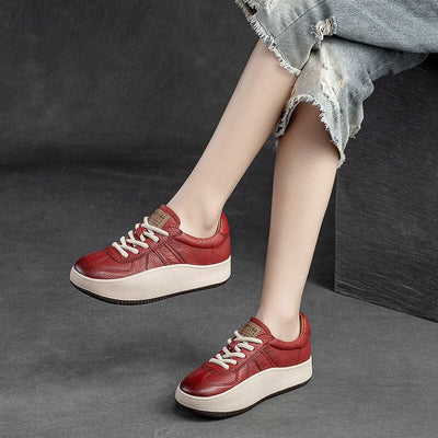 Spring Leather Patchwork Lace Up Casual Shoes
