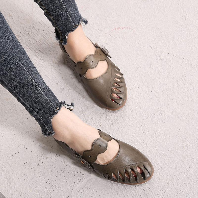 Spring Leather Retro Comfortable Flat Shoes 2019 April New 35 Green 
