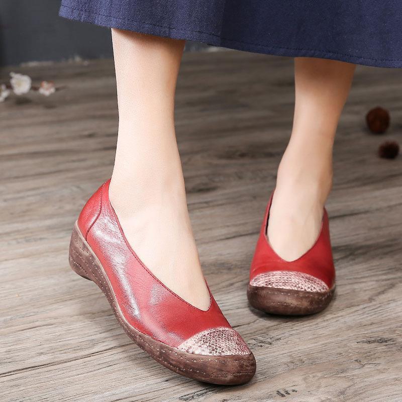 Spring Leather Shallow Women Spliced Pumps Shoes 35 Red 