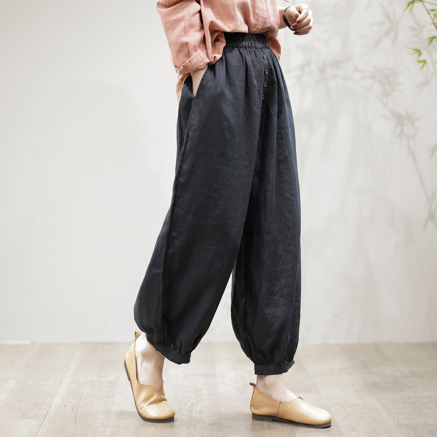 Spring Linen Loose Solid Harem Pants for Women