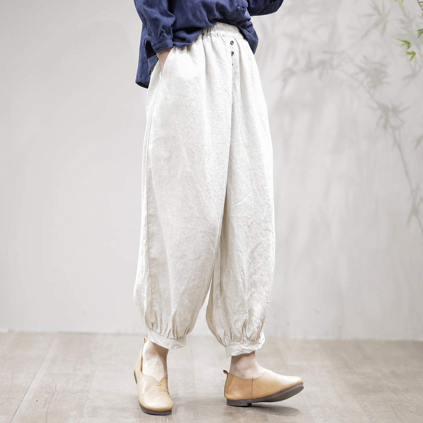 Spring Linen Loose Solid Harem Pants for Women Feb 2023 New Arrival One Size Linen 