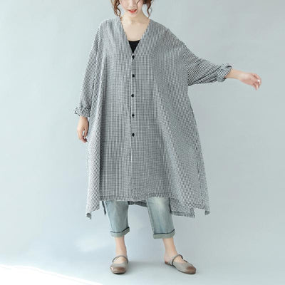 Spring Linen Plaid Casual Loose Long Shirt Dress For Women - Babakud