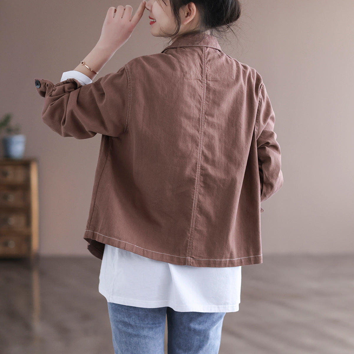 Spring Long Sleeve Women Cotton Retro Casual Jacket