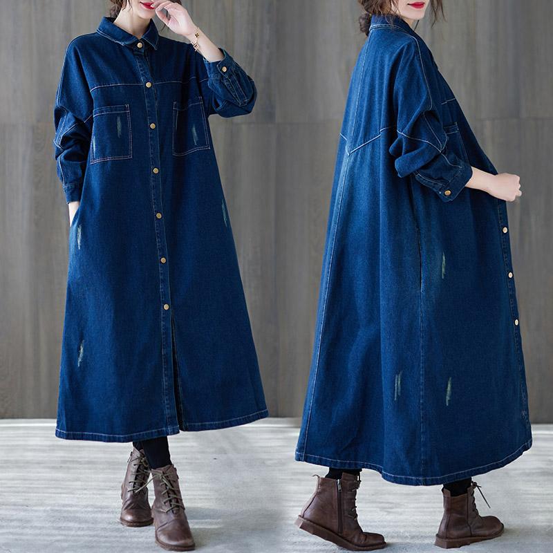 Spring Loose Casual Over-the-knee Single-breasted Denim Coat Feb 2021 New-Arrival 