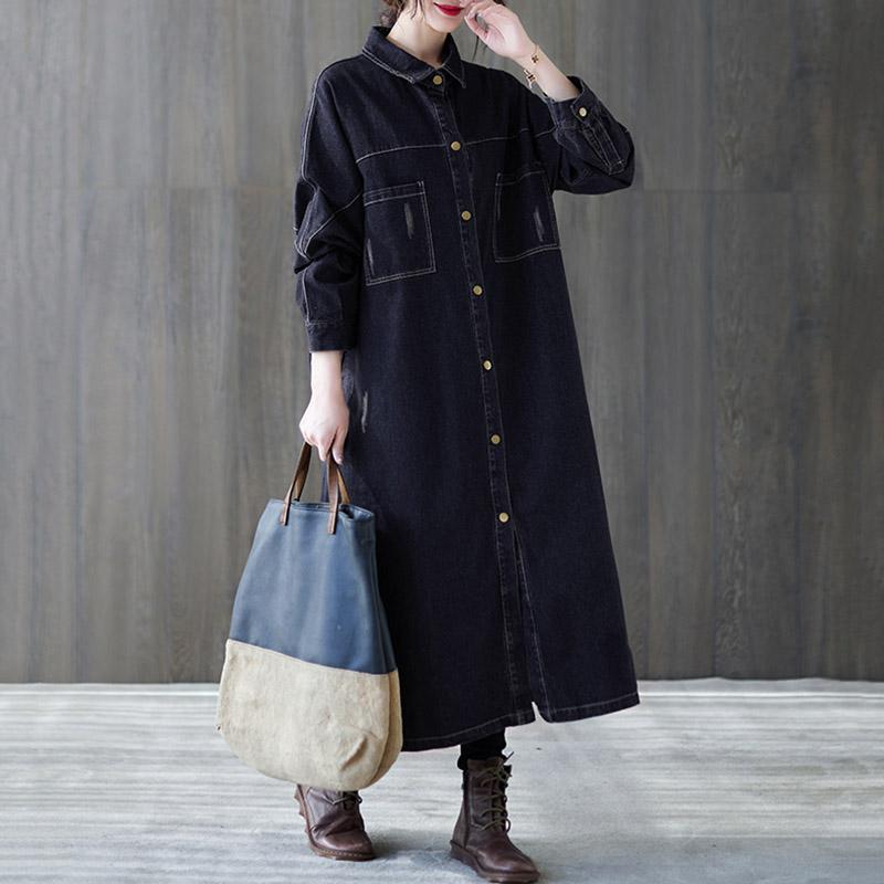 Spring Loose Casual Over-the-knee Single-breasted Denim Coat