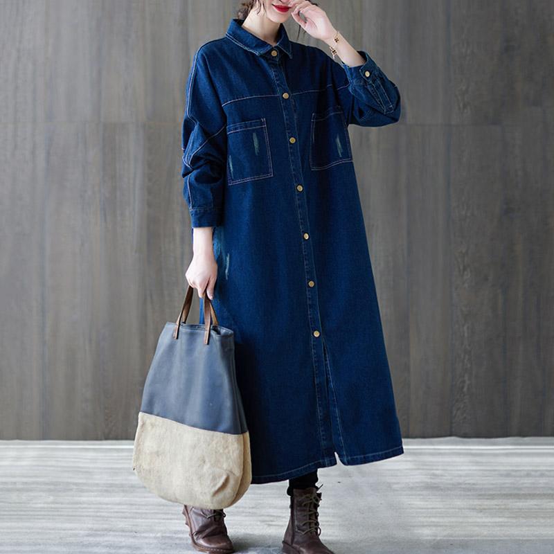 Spring Loose Casual Over-the-knee Single-breasted Denim Coat Feb 2021 New-Arrival M Blue 