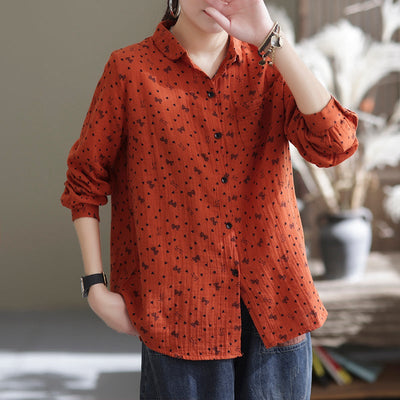 Spring Loose Retro Casual Long Sleeve Floral Blouse