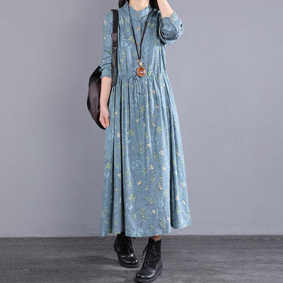 Spring Loose Single-breasted Floral Dress March 2021 New-Arrival One Size Blue 