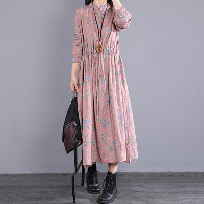 Spring Loose Single-breasted Floral Dress March 2021 New-Arrival One Size Pink 