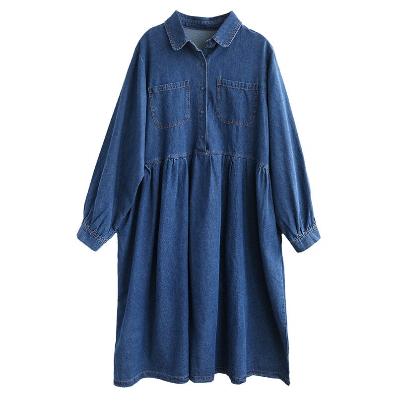 Spring Loose Solid Casual Cotton Denim Dress