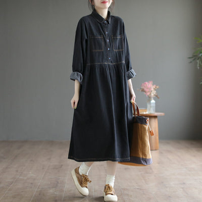 Spring Loose Solid Casual Cotton Denim Dress Feb 2023 New Arrival 