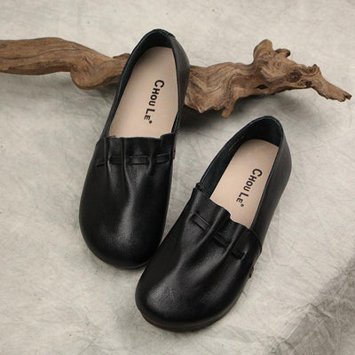 Spring New Leather Flat Bottom Casual Shoes 2019 April New 35 Black 
