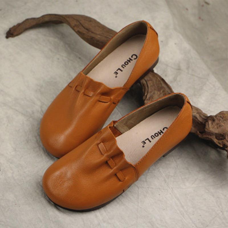 Spring New Leather Flat Bottom Casual Shoes 2019 April New 35 Brown 