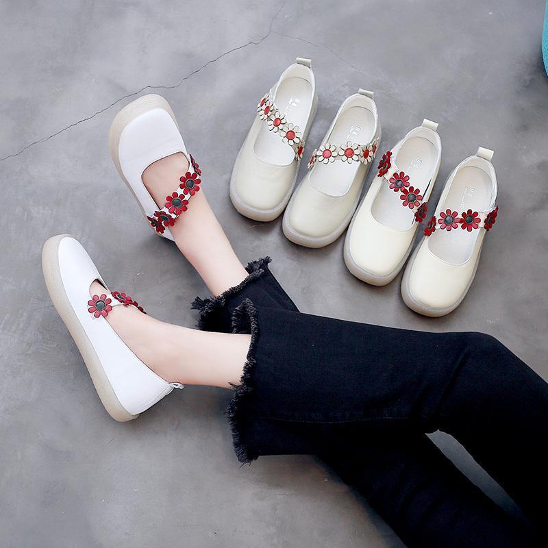 Spring New Leather Retro Comfortable Women Shoes 34-43 2019 May New 