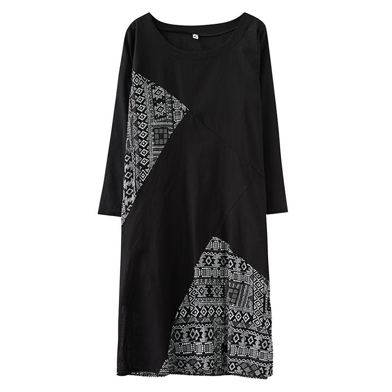 Spring Patchwork Printed Round Neck Long Sleeve Loose Dress Dec 2021 New Arrival 