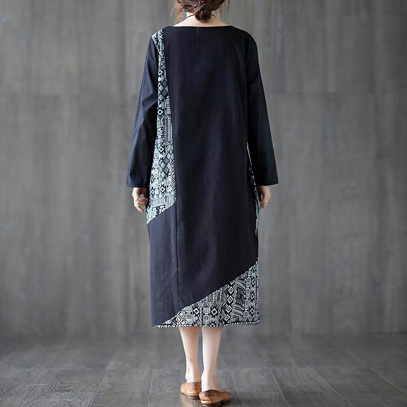 Spring Patchwork Printed Round Neck Long Sleeve Loose Dress Dec 2021 New Arrival 