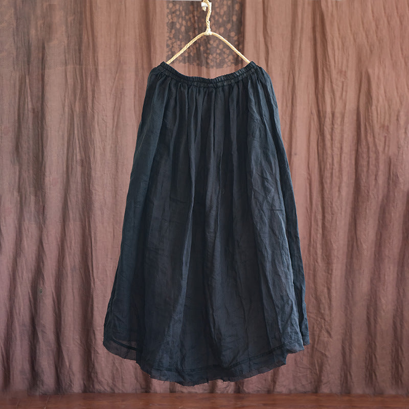 Spring Plus Size Loose Linen Rough Hem Solid Skirt Apr 2022 New Arrival Black One Size 