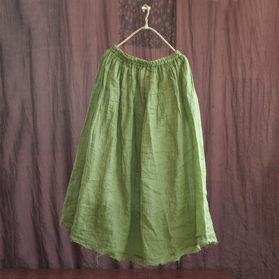 Spring Plus Size Loose Linen Rough Hem Solid Skirt Apr 2022 New Arrival Green One Size 