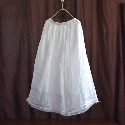 Spring Plus Size Loose Linen Rough Hem Solid Skirt