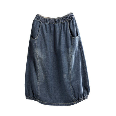 Spring Retro A-Line Cotton Denim Skirt