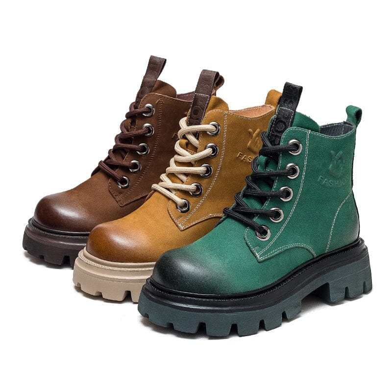 Spring Retro Casual Leather Platform Boots
