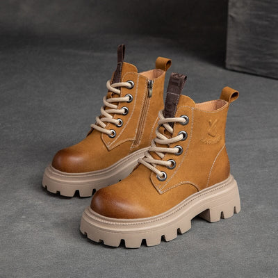Spring Retro Casual Leather Platform Boots