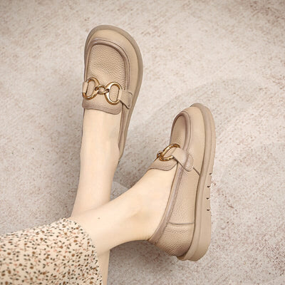 Spring Retro Chain Soft Leather Flat Loafers