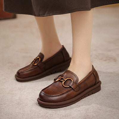 Spring Retro Chain Soft Leather Flat Loafers Feb 2023 New Arrival 
