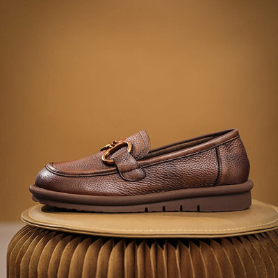 Spring Retro Chain Soft Leather Flat Loafers Feb 2023 New Arrival Brown 35 
