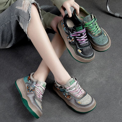 Spring Retro Color Matching Lace-Up Casual Shoes
