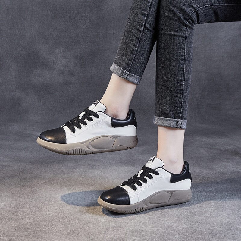 Spring Retro Color Matching Leather Casual Shoes