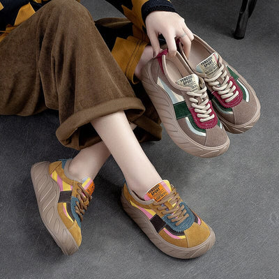 Spring Retro Color Matching Leather Casual Shoes Jan 2023 New Arrival 