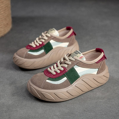Spring Retro Color Matching Leather Casual Shoes Jan 2023 New Arrival Green 35 