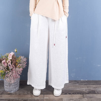 Spring Retro Embroidery Linen Loose Pants Dec 2022 New Arrival One Size White 