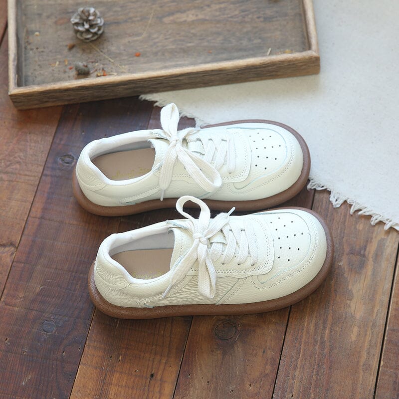 Spring Retro Fashion Soft Leather Casual Shoes Mar 2023 New Arrival 35 Beige 