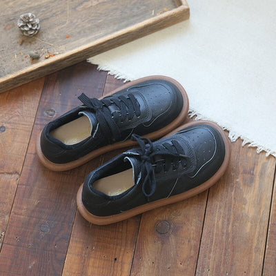 Spring Retro Fashion Soft Leather Casual Shoes Mar 2023 New Arrival 35 Black 