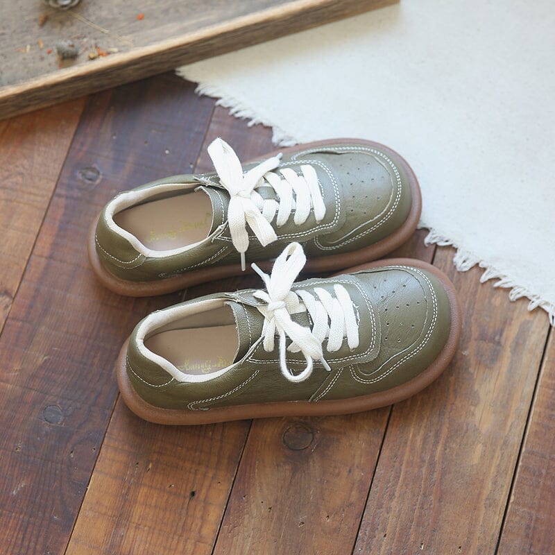 Spring Retro Fashion Soft Leather Casual Shoes Mar 2023 New Arrival 35 Green 