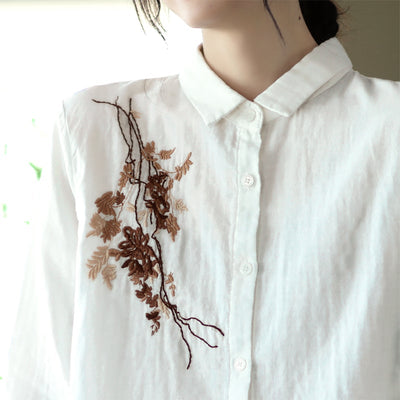 Spring Retro Floral Embroidery Long Sleeve Blouse