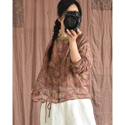 Spring Retro Floral Linen Loose Casual Blouse