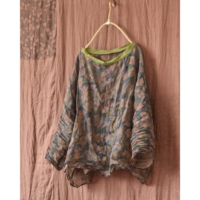 Spring Retro Floral Linen Loose Casual Blouse Mar 2023 New Arrival 