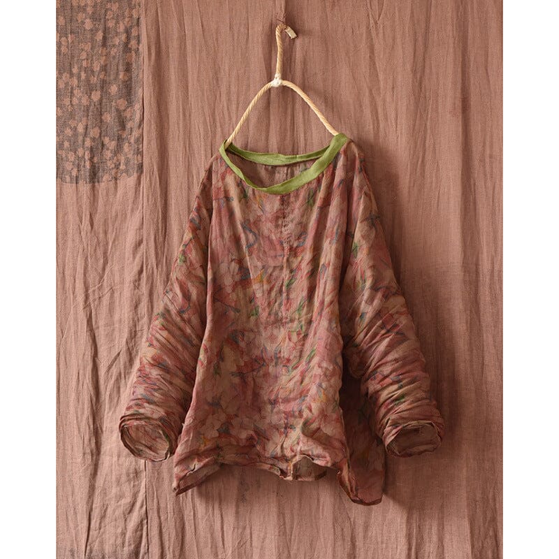 Spring Retro Floral Linen Loose Casual Blouse